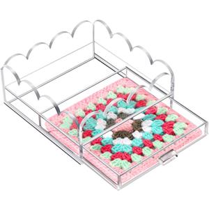 Scalloped Acrylic Tray, 5" x 5" Clear Acrylic Tray with Drawer for Insert Needlepoint, Customizable Photos, Art, Fabric, Napkin, Jewelry Organizer, Modern Desk Decor Gift