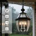 3-Light Outdoor Pendant Light, 20 Inch Black Waterproof Porch Lantern, Modern Hanging Light with Clear Glass, Weather Resistant for Front Door, Patio, Gazebo