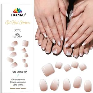 EBANKU Semi-Cured Gel Toenail Strips, 52PCS Nude Ombre Pedi Nail Wraps & Gel Stickers, Long Lasting, Easy to Use - Includes Prep Pads, Nail File & Stick
