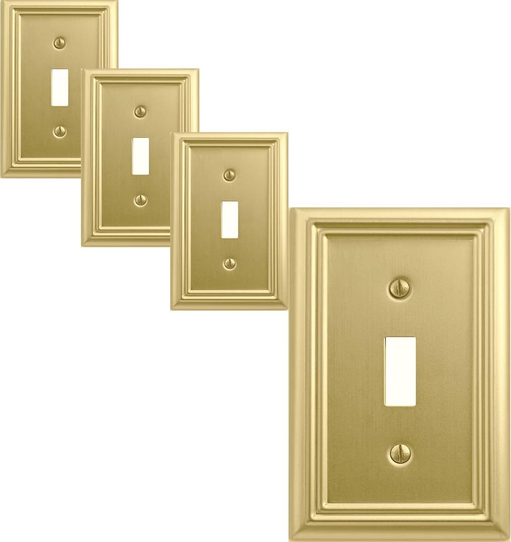 Single Toggle Light Switch Cover Adler Metal Wall Plate, 4-Pack Brushed Brass 1 Gang, for Light Switch Cover Decorative Wallplate, Durable