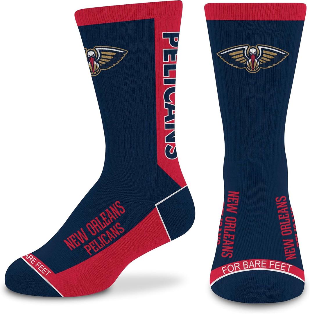 For Bare Feet NBA Unisex Kids Nba Mvp Crew Sock Youth (One Size, Team)