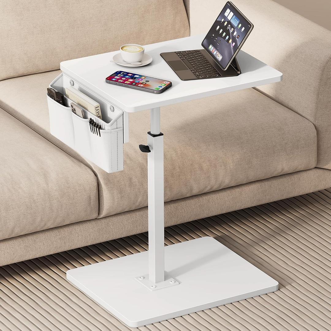 Vagusicc Sofa Armrest Tray Table for Couch, 360 Swivel Height Adjustable TV Tray Table for Small Spaces, Snack Side Table for Couch, Bed, Chair, C Shaped End Side Table for Eating, Reading, Laptop