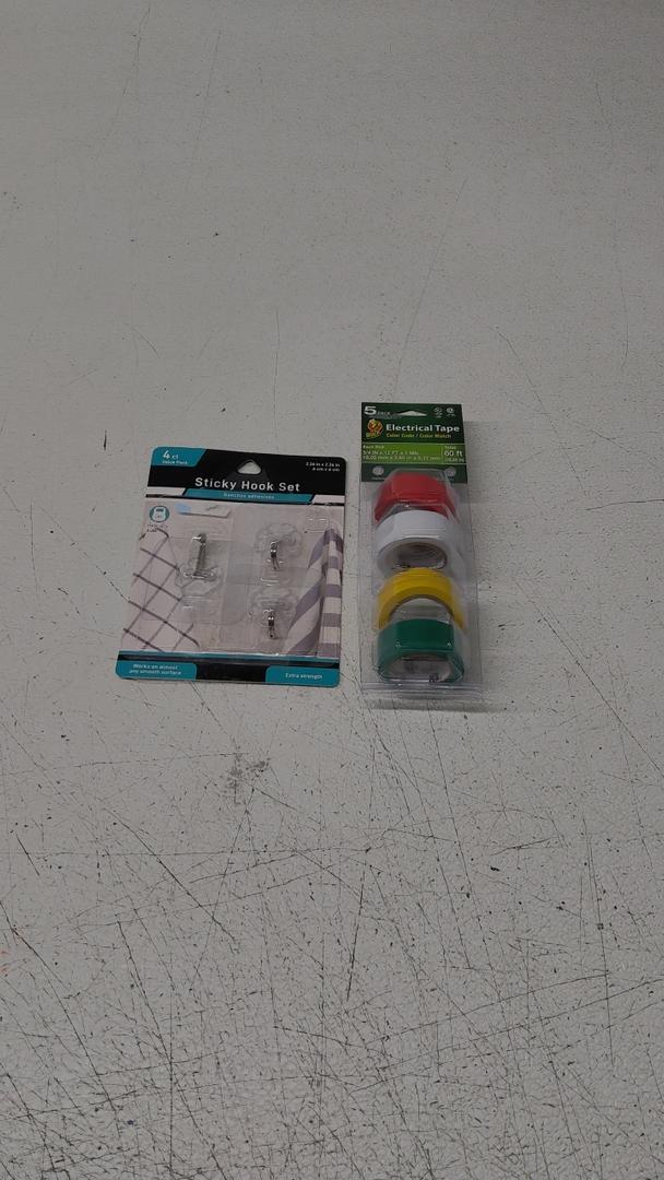Duck Brand Multi-Purpose Electrical Tape, 0.75-Inch-by-12-Feet, 5-Rolls, Assorted, 5-Pack, Colors May Vary, 60 Foot (280303), 3 CT Sticky Hook Set