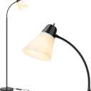 Floor Lamp for Living Room, Adjustable Gooseneck Standing Lamp with White Plastic Shade, Black Reading Floor Lamps for Dorm, Bulb not Included