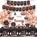 SECONDER 114Pcs 20guests Retirement Party Decorations for Women Men Banner Balloons Sash Tiara Hanging Swirls Honeycomb Centerpiece Tablecloth Paper Plates Napkins Cups Party Supplies ROSE GOLD