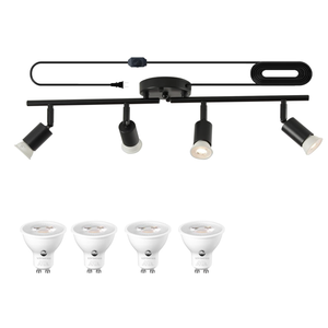 vivihobb Dimmable Plug in Track Light Black 4 Light Plug in Ceiling Lighting Fixture with 16.4' Long Cord,4 Way Ceiling Spotlight,Rotatable Wall Mount Light Head,LED dimmable Spot Bulbs Included