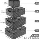 Uvellgift Storage Bins with Lids, Woven Storage Box Organizer Containers Decorative Baskets Cube for Clothes Bedroom Closet Office (5 Pack, Grey)