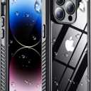 2025 New for iPhone 14 Pro Max Case Waterproof,[Glass Camera Protector & Built-in Screen Protector] [Full Body Shockproof] [IP68 Underwater][Dustproof][Dropproof] Phone Case for iPhone 14 Pro Max 6.7" (Black/Clear)
