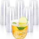 KesaPlan 50 Pcs Disposable Stemless Glasses 12oz Crystal Plastic Wine Glasses Clear Classic Cup for Meeting Weddings Birthdays Cocktail Christmas Party Supplies