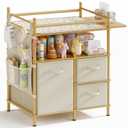 Amazer Baby Changing Table, Bamboo Baby Dresser Table with Flat Top, Diaper Changing Station with 3 Removable Storage Drawers, Large Storage Nursery Organizer Shelves with Pad, Mesh Pocket