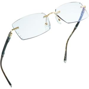 LifeArt Blue Light Blocking Glasses,Computer Reading Glasses,Rimless Frame Tinted Lens with Diamond,Stylish for Men (+1.50 Magnification)