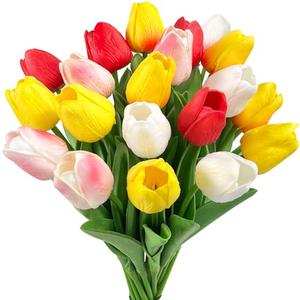 MATSTYL 20 Pcs Fake Tulips Artificial Flowers Real Touch PU Faux Tulips Stems for Wedding Spring Easter Bouquet Floral Arrangement Home Party Office Decorations(Multi Colors)
