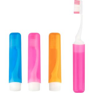 Travel Toothbrush, 3PCS Travel Toothbrush Set, Mini Toothbrush Soft Portable Toothbrushes Travels with Tooth Brush Cover Small Folding Toothbrushes Individually Wrapped for Camping Home (1 Count (Pack of 3), Styleb Pink+orange+blue)