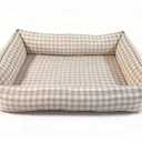 Gingham Dog Bed with Removable Covers for Small Dogs Rectangular All-Season Plaid Dog Bed Gingham Cuddler for Pups (Beige Bed,L (<20lb))