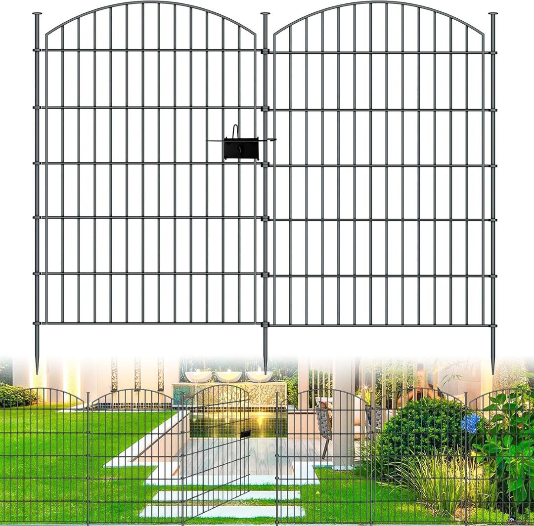 10 Panel No Dig Metal Garden Fence 40"H x 23.6'L Dog Fence Outdoor for Yard