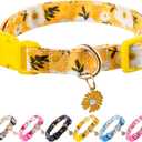 Cotton Dog Collar Yellow Flower Pattern for Boys and Girls Cute Dog Collars Summer Fall Gift Adjustable for Small to Medium Breed Dogs (XS)