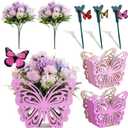 4 Set 16pcs Spring Solar Powered Flying Butterfly Centerpieces Fluttering Solar Butterfly Stakes Moving Tea Party Decorations Artificial Peonies Flower with Boxes for Wedding(Openwork)