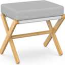 Foldable Foot Stool Ottoman, Modern Foot Rest with Bamboo X Legs & Thick Foam Cushion, Folding Foot Stools Small Padded for Bedroom Living Room, Footstool for Chair Couch (Natural - Grey)