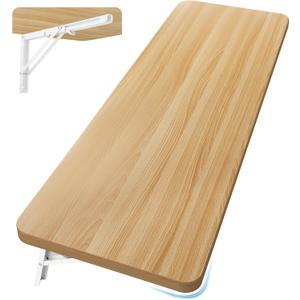 Wall Mounted Folding Table 47.2L x 19.7W, Laundry Folding Table with Heavy Duty Metal Collapsible Shelf Brackets, Wall Mounted Desk Fold Down for Small Spaces, Wood Color
