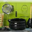 Matcha Set Matcha Whisk Matcha Bowl With Water Ladle Matcha Whisk Holder Tea Making Kit.Japanese Tea Set(7pcs)+1SpoonCeladon Blue gift set (Black spots)