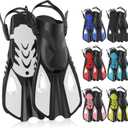 Snorkel Fins, Swim Fins Travel Size Short Adjustable for Snorkeling Diving Adult Men Women Open Heel Swimming Flippers (White)