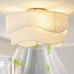 DSYBRI Flush Mount Ceiling Fan with Lights, 20" Low Profile Boho Ceiling Fan with Light Remote Control, Caged with 6 Speeds for Bedroom, Nursery, Living Room