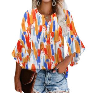 Angerella Womens Work Tops Professional Attire Dressy Casual Loose Business Shirts 3/4 Sleeve Chiffon Tunics V Neck Office Wear Fall Elegant Career Formal Blouses L (Orange, L)