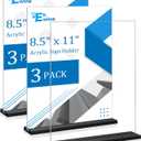 EHWINE 3 Pack Acrylic Sign Holder 8.5 x 11 Horizontal, Double-Sided Stand up Table Top Sign Holders, Clear Acrylic Picture Frame Menu Flyer Paper Holder Display Stand for Office Business Store Wedding Party(Black Base)