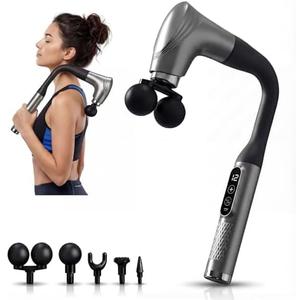 makecatch Long Handle Massage Gun for Back and Shoulders, Ergonomic Extended Reach Deep Tissue Massager, U-Shaped Dual Head Percussion Muscle Massager, 12 Speeds with 5 Heads, Quiet & Cordless