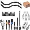 24pcs Flexible Drill Bit Extension Set, 105Right Angle Drill Attachmen, Rotatable Joint Socket 1/4 3/8 1/2 Inch Hex Socket Adapter Socket Screwdriver with a Box (Black)