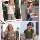 3 Pack Girls Cap Sleeve Shirts Kids V Neck Ribbed Knit Tunic Tops Slim Fit Casual Cute Basic Summer Solid Tee Shirt