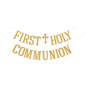 First Holy Communion Banner. Gold Glitter First Communion Banner, Baby Shower Party Decorations, Baptism Banner, Baby Shower Party Decorations