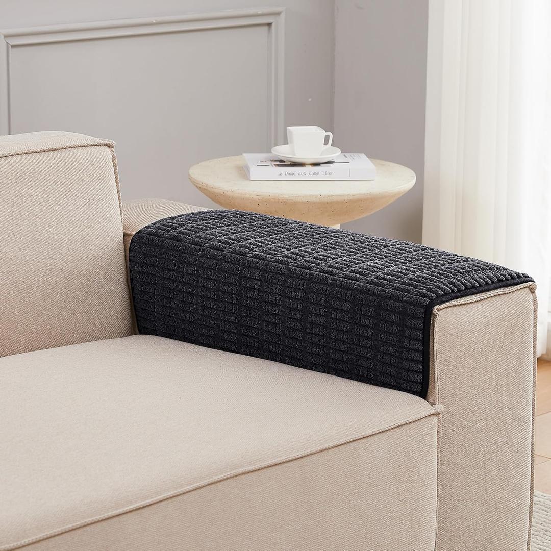 Sofa Armrest Protectors - 2pcs Anti-Slip Couch Arm Covers, 22x26 inch (Black)