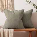 MIULEE Pack of 2 Decorative Burlap Linen Throw Pillow Covers Modern Farmhouse Pillowcase Rustic Woven Textured Cushion Cover for Sofa Couch Bed (18''x18'', Khaki)