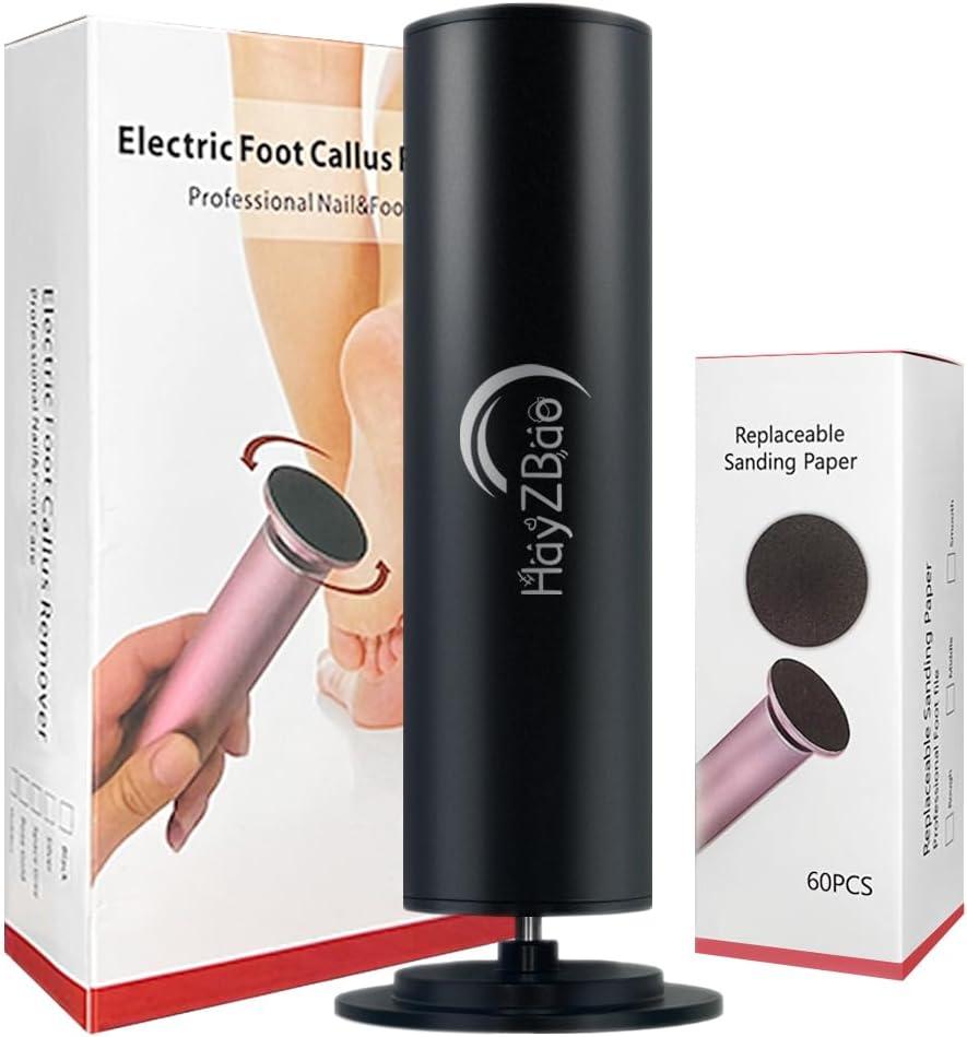 Electric Foot File - Callus Remover for Feet,Adjustable Speed Foot Scrubber with 60 Pcs Sandpaper Discs,Professional Pedicure Tool for Dead Skin and Calluses - Matte Black