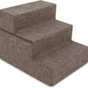 Best Pet Supplies Dog Stairs & Steps - Foam Steps for Small Dogs & Cats, Non-Slip Indoor Balanced Pet Step Support, Dog Ramp, No Assembly, Brown Linen, Foldable 3-Step (16.5-inch Height)