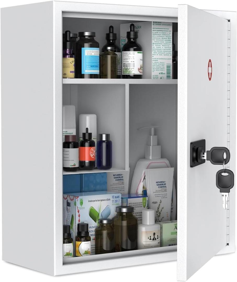 Uniclife Locking Medicine Cabinet, Large Medication Lock Cabinet with Code, 14 Inch