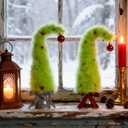 Set of 2 Lime Green Christmas Table Tree - 17Plush Griinchs Style Christmas Tabletop Mini Tree Decorations with Red Balls, Indoor Xmas Home Decor for Table Office Mantle