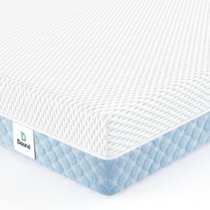 Dourxi Mini Crib Mattress, 38x24X4 Inch Dual Sided Comfort Gel Memory Foam, Breathable Premium Baby Mattress for Mini and Portable Cribs w/Removable Outer Cover - White & Blue