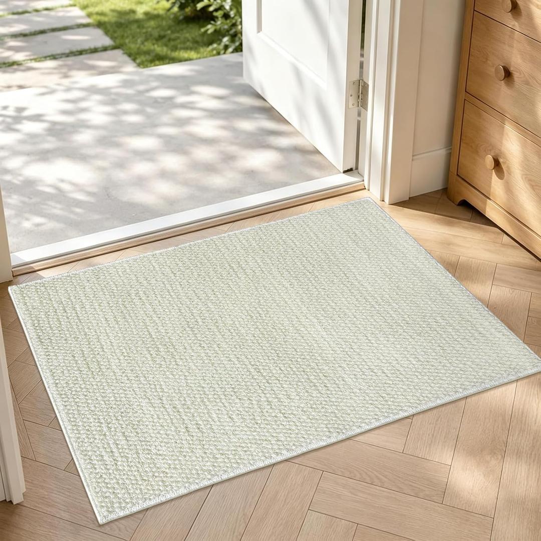 Mordem Indoor Door Mat 20" x 32" Non Slip Washable Doormats Sturdy Front Door Mat Absorbent Dirt Resist Door Mats Entrance Low Profile Doormat for Entryway Beige/White