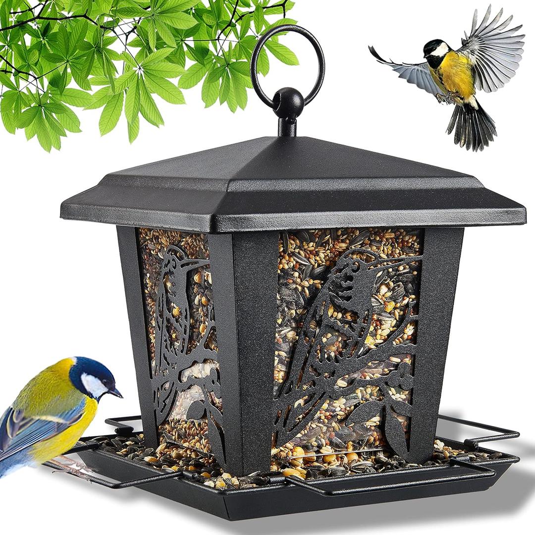 Birdream Bird Feeders for Outdoors Hanging, Metal Wild Bird Feeder with Transparent Baffle, Heavy Duty Squirrel-Proof BirdFeeder for Outside Garden, Cardinal, Finch, Sparrow, Blue Jay