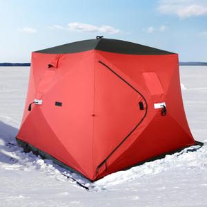 300D/600D Insulated Ice Fishing Shelter 2-3 Person, Wide Bottom Windproof Pop-up Ice Fishing Tent, Thermal Portable Ice Shanty Ice Shack