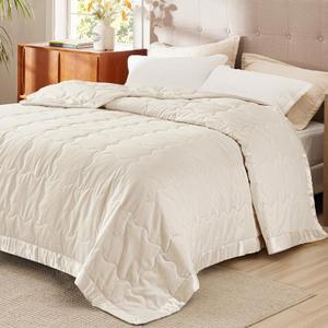 Bedsure Lightweight Blanket for Summer Queen Size - Down Alternative Blanket with Satin Trim for Bed, Light Summer Throw Ivory, 90x90 Inches