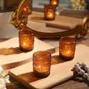 24pcs Amber Votive Candle Holders for Table, 2x2.5in Vintage Glass Small Tea Light Candles Holders for Home Decor, Tealight Candle Holder Decor for Wedding Centerpieces Baby Shower