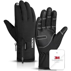 krosa 5-Layer Winter Gloves for Men & Women Made with 3M Thinsulate, -10℉ Waterproof Work Gloves for Cold Weather, Snow Ski Gloves with 10 Touchscreen Fingers, Black, L