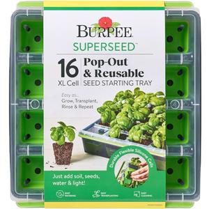 Burpee SuperSeed Starting Tray | 16 XL Cell | Reusable & Dishwasher Safe | for Vegetable, Flower & Herb Seeds | Indoor Grow Kit for Deep-Rooted Seedlings, Green