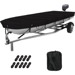 Jon Boat Cover 10-12 ft feet, 420D Heavy Duty Trailerable Waterproof and UV Protection Boat Covers Fits Jon Boat 12ft Long and Beam Width up to 56 inches