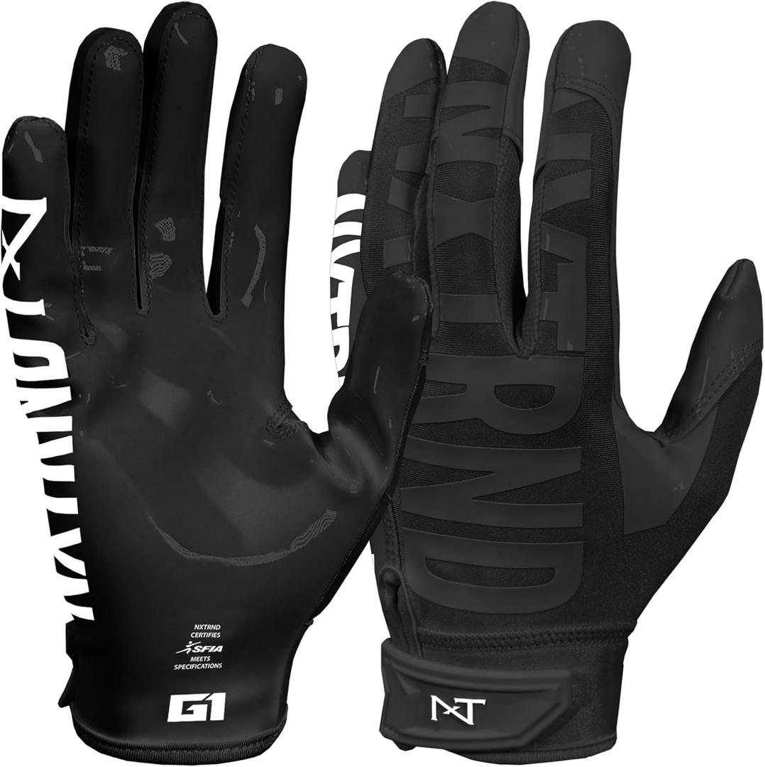 Nxtrnd G1 Pro Men's Football Gloves, Adult Sticky Receiver Gloves (Black, Medium)