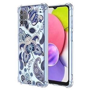 JDYGWK Case for Samsung A03S Galaxy A03S Transparent Flower Pattern, Soft Silicone, Thin Lightweight, Shockproof, Anti-Scratch Protective Cover for Samsung Galaxy A03S, Enchanting Blue