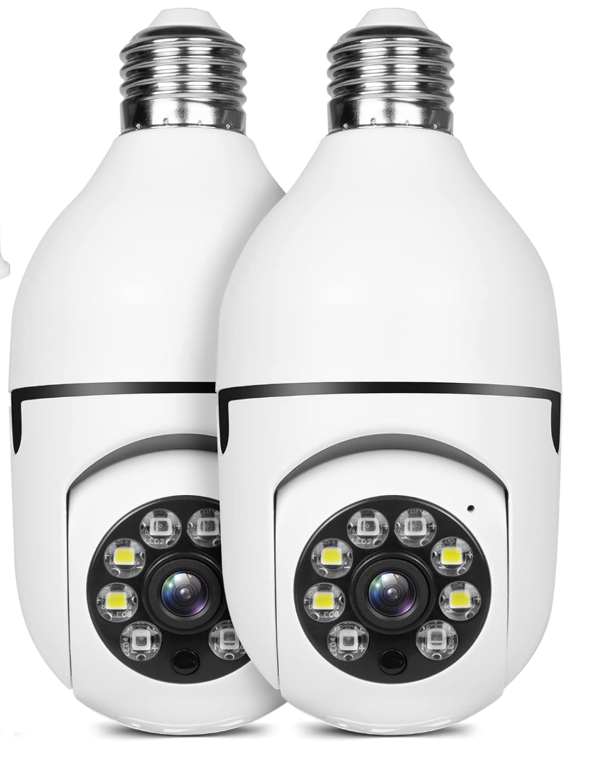 Light Bulb Security Camera Wireless Outdoor Indoor 2.4G WiFi Security Cameras for Home Security 360° PTZ Camera Motion Detection and Alarm TwoWay Audio Based E27 Light Bulb Socket